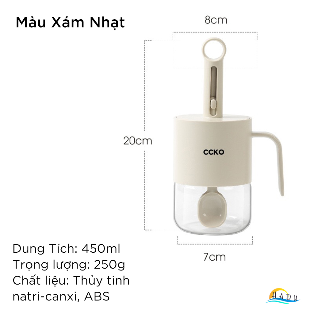Lọ Đựng Gia Vị Thủy Tinh CCKO Cao Cấp, Thìa Thông Minh Tự Động Co Duỗi, Có Gạt Định Lượng, Chống Ẩm