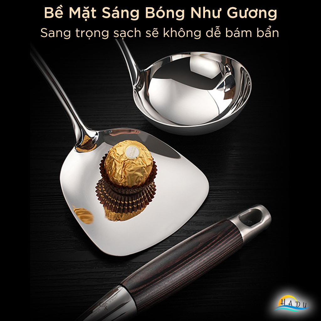 Muôi Múc Canh SSGP Inox 316L, Cán Gỗ Nguyên Khối Chống Nóng, Dài 39cm, Đạt Chất Lượng LFGB Đức