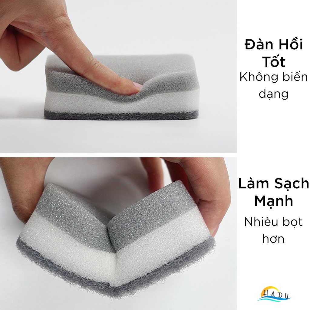 Miếng Bọt Biển Hai Mặt Màu Xám Cao Cấp – Cọ Rửa Nồi Chén Đĩa Hiệu Quả, Không Trầy Xước HADU