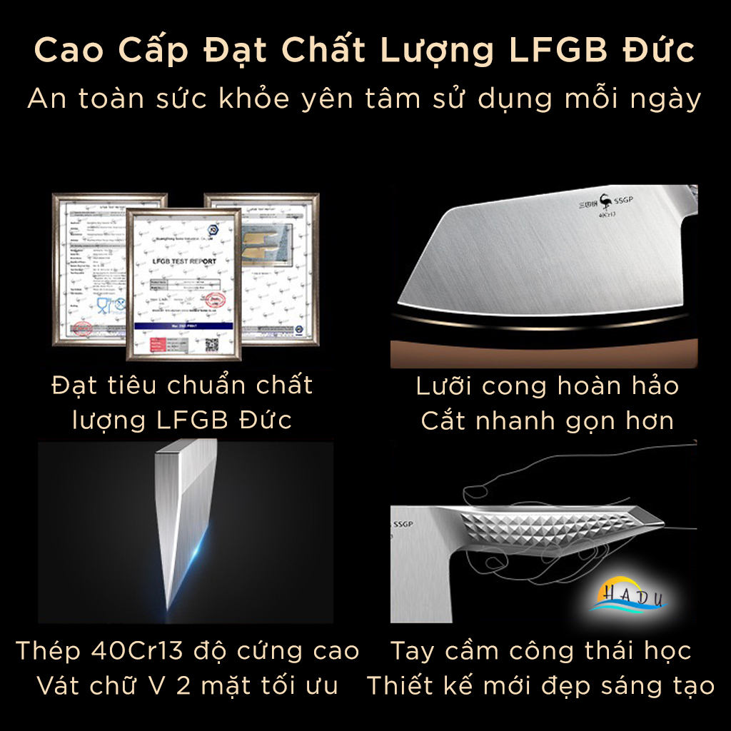 Bộ 2 Dao Bếp SSGP Thép 40Cr13, Gồm Dao Chặt và Dao Thái, Đạt Chất Lượng LFGB Đức