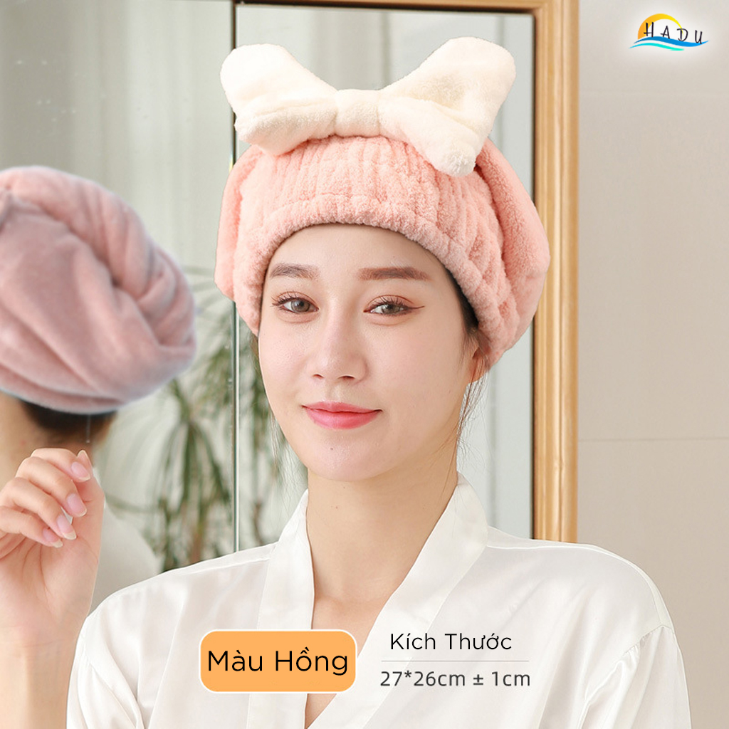 Mũ Trùm Đầu Thấm Nước Cao Cấp – Polyester Cotton San Hô Lông Cừu, Chăm Sóc Tóc, Thấm Nước 280g/m2, Bảo Vệ Tóc Hiệu Quả HADU