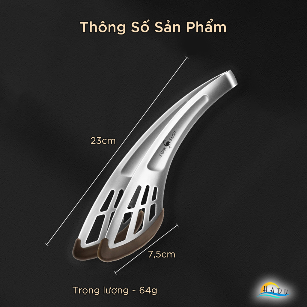 Kẹp Gắp Thức Ăn SSGP Inox và Silicone, Thoát Dầu, Chịu Nhiệt, 23cm, Đạt Chất Lượng LFGB Đức