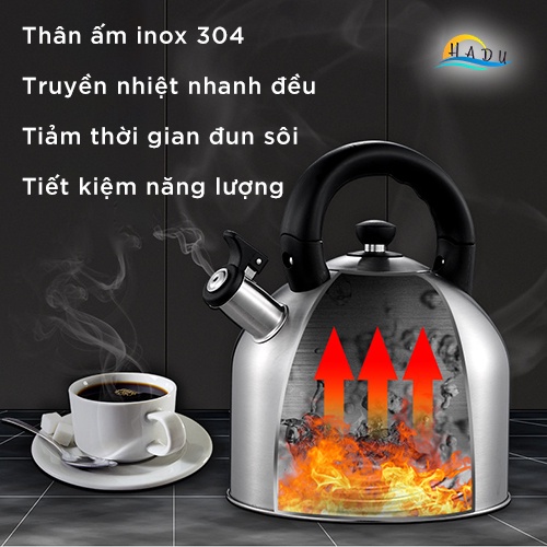 Ấm Đun Nước Bếp Từ Inox 304 CCKO 3L, Có Còi Báo Sôi, Đáy 5 Lớp, Nấu Nhanh