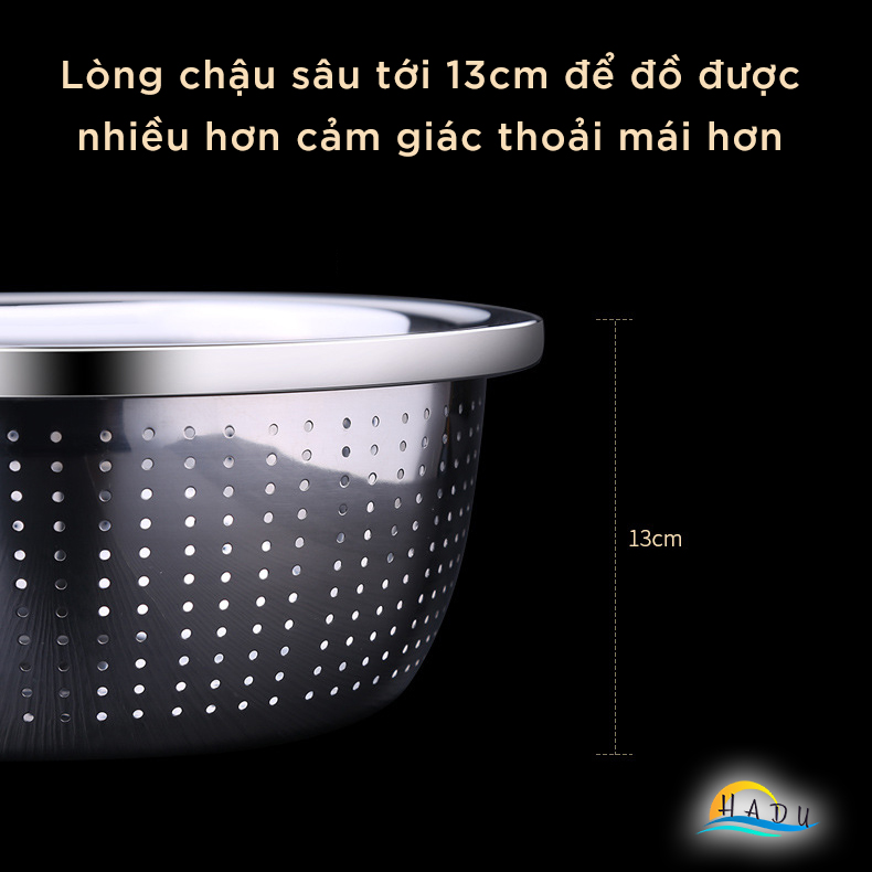 Bộ Rổ và Chậu Inox 304 SSGP, Đa Năng Rửa Rau Củ, Xếp Chồng Gọn, Nhiều Size, Đạt Chất Lượng LFGB Đức