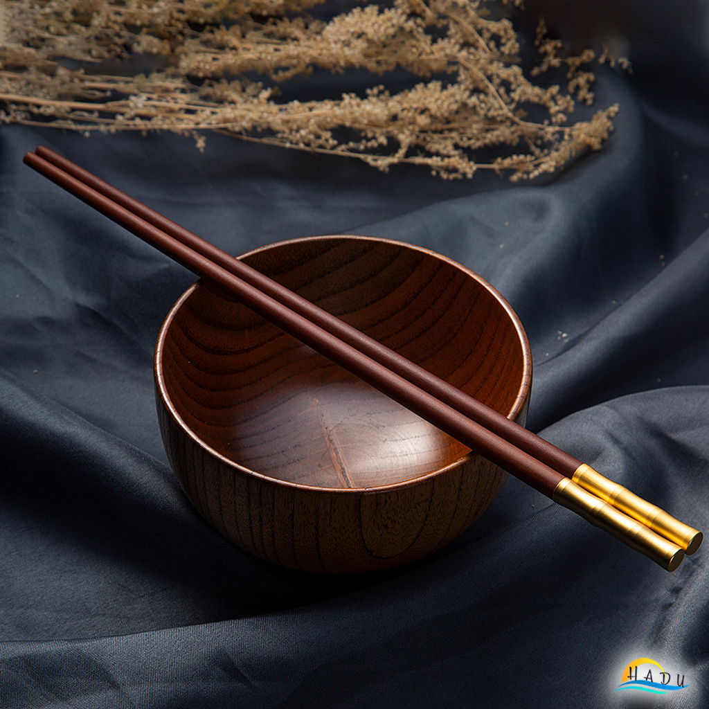 Bộ 10 Đôi Đũa Gỗ Đàn Hương Đỏ HADU, Đầu Hợp Kim Kẽm, Chống Mốc, Dài 24cm