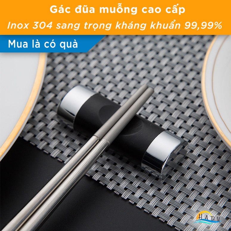 Gác Đũa và Thìa Inox 304 HADU, Đế Sợi Thủy Tinh Kháng Khuẩn, Hợp Vệ Sinh, Sang Trọng