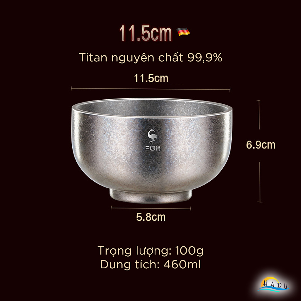 Bát Titan Cách Nhiệt 2 Lớp SSGP, Nguyên Chất, Siêu Nhẹ 100g, 11.5cm, Đạt Chất Lượng LFGB Đức
