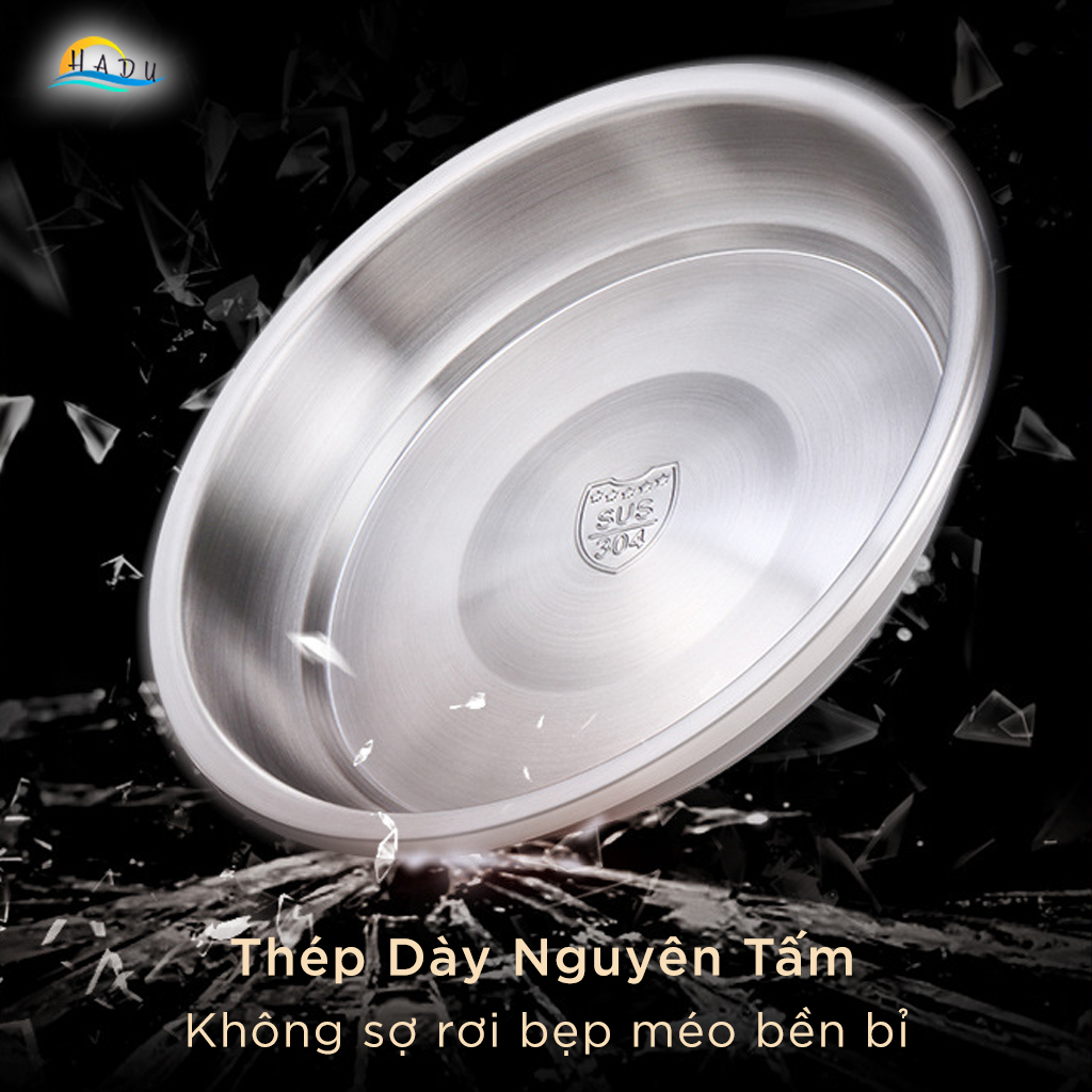 Đĩa Inox 304 Sâu Lòng SSGP, Chống Trầy, Xếp Chồng Gọn, Nhiều Size, Đạt Chất Lượng LFGB Đức