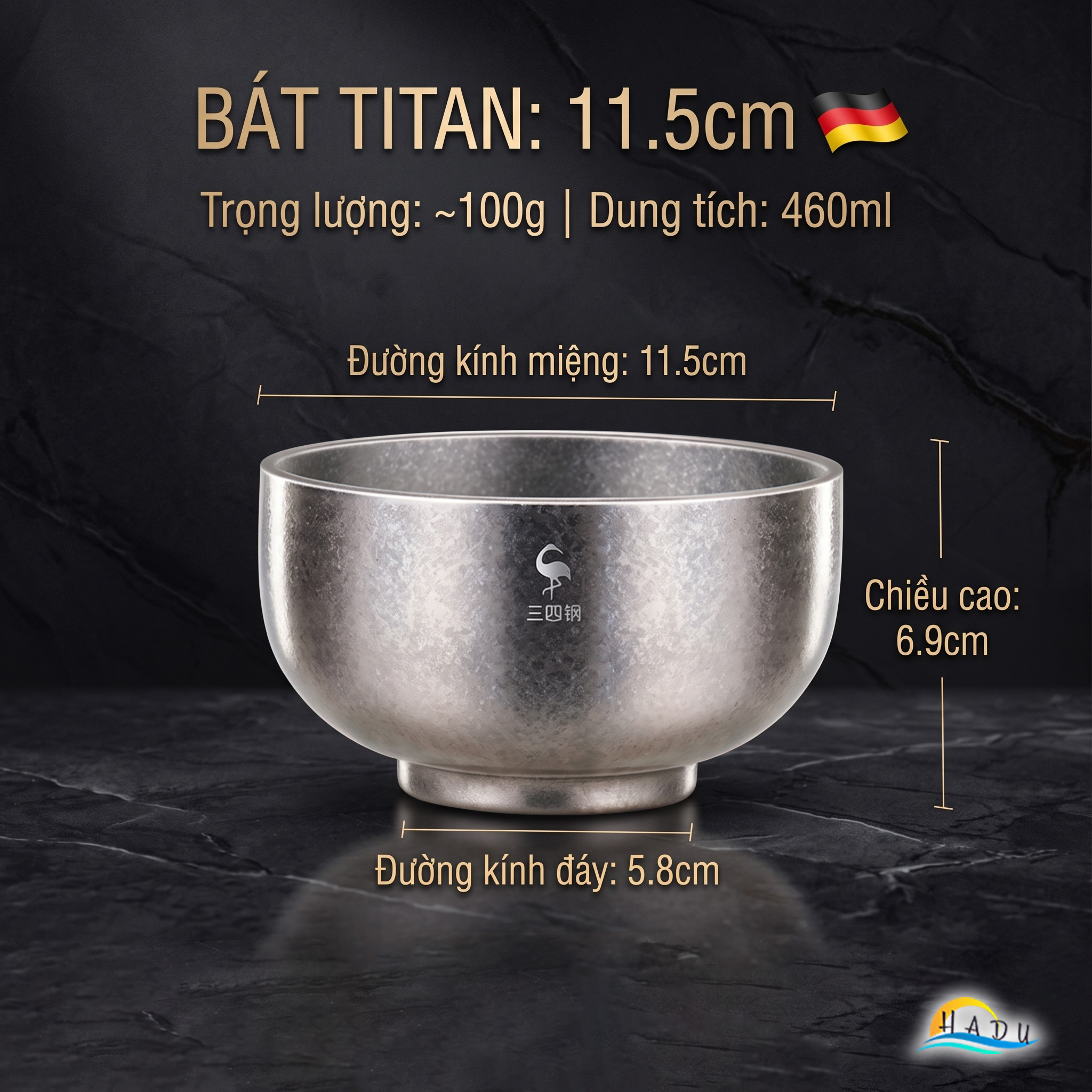Bát Titan Cách Nhiệt 2 Lớp SSGP, Nguyên Chất, Siêu Nhẹ 100g, 11.5cm, Đạt Chất Lượng LFGB Đức