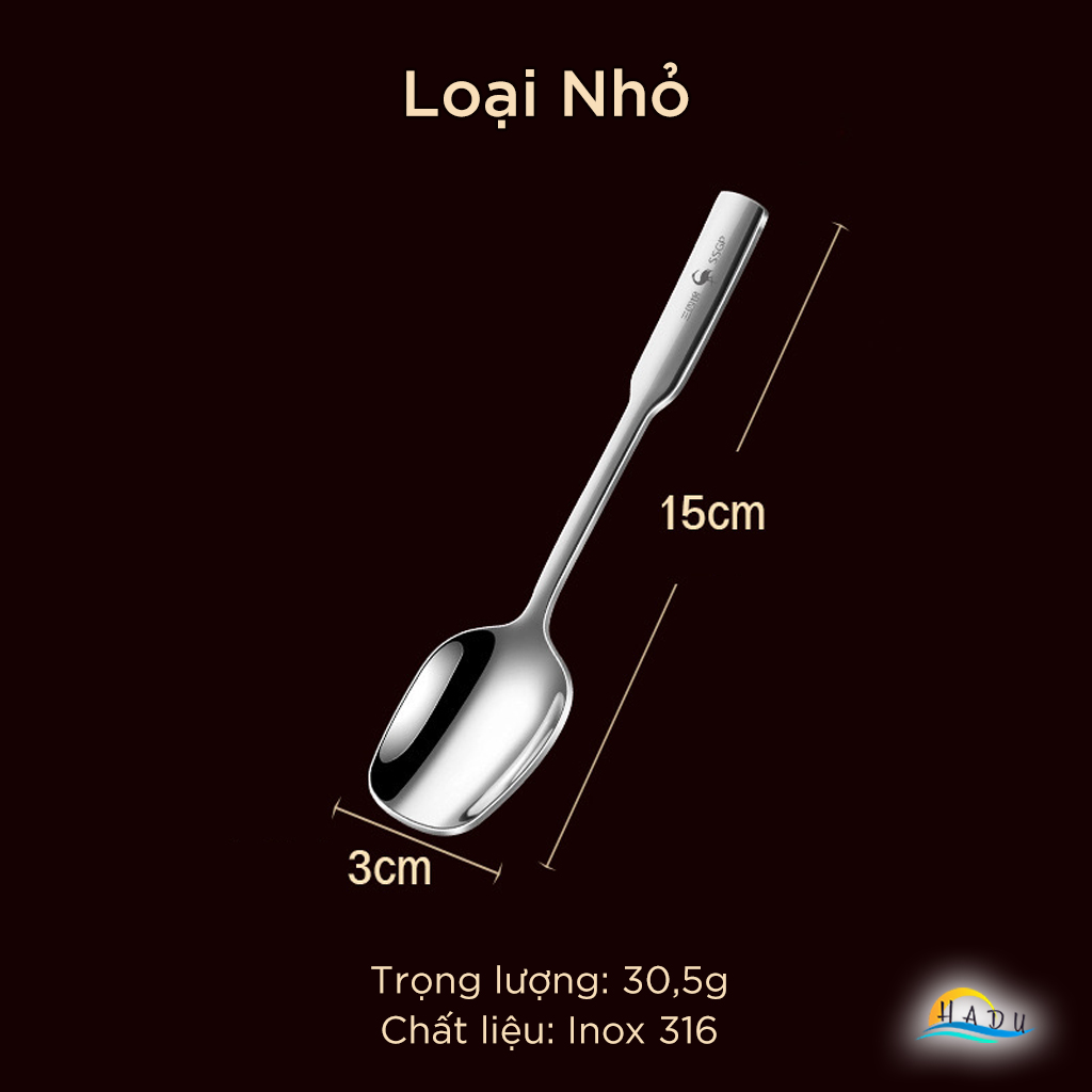 Thìa Ăn Cơm SSGP Inox 316 Kháng Khuẩn, Size Nhỏ 15cm, Đạt Chất Lượng LFGB Đức