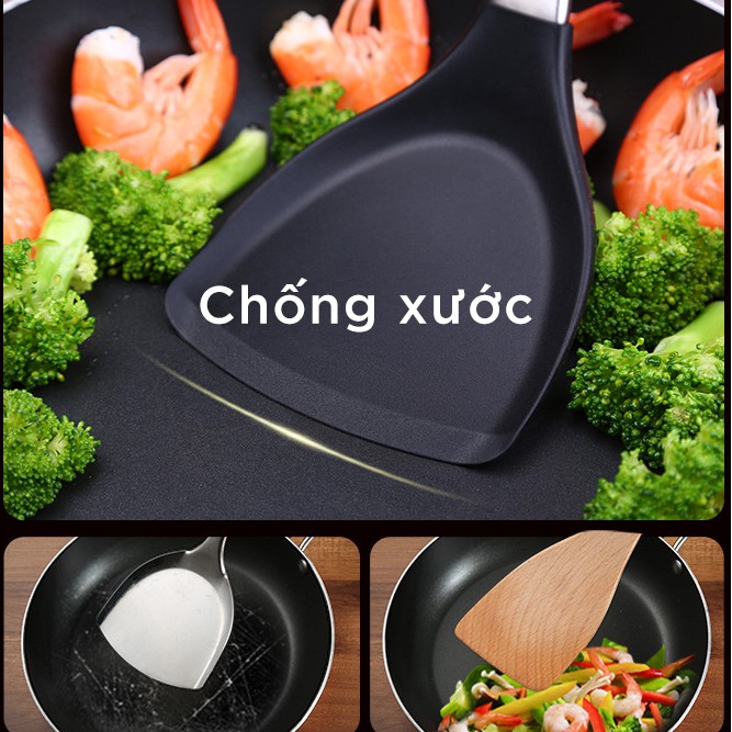 Dụng Cụ Nấu Ăn SSGP, Đầu Silicone, Cán Inox 304, An Toàn Cho Chảo Chống Dính, Đạt Chất Lượng LFGB Đức
