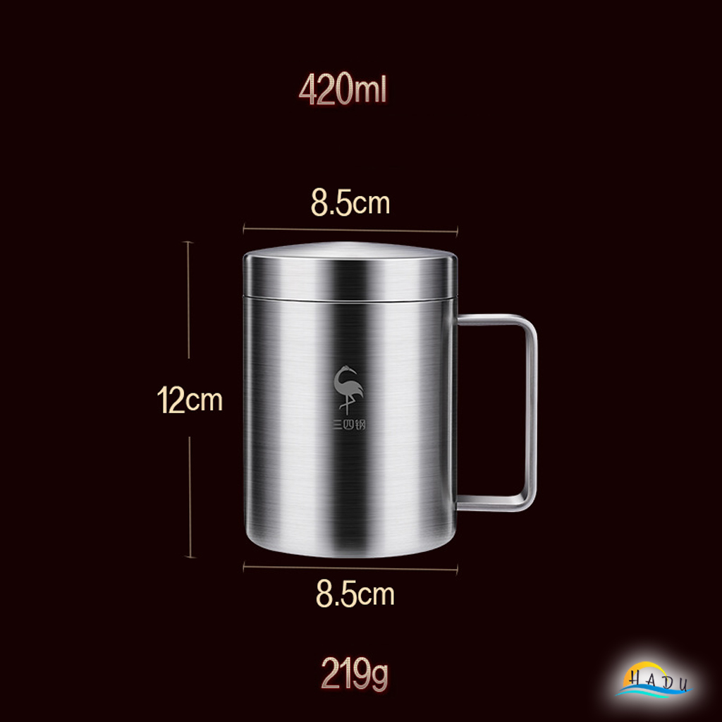 Cốc Giữ Nhiệt Inox 316L SSGP 420ml, 2 Lớp Chân Không, Tay Cầm Vuông, Có Nắp, Đạt Chất Lượng LFGB Đức