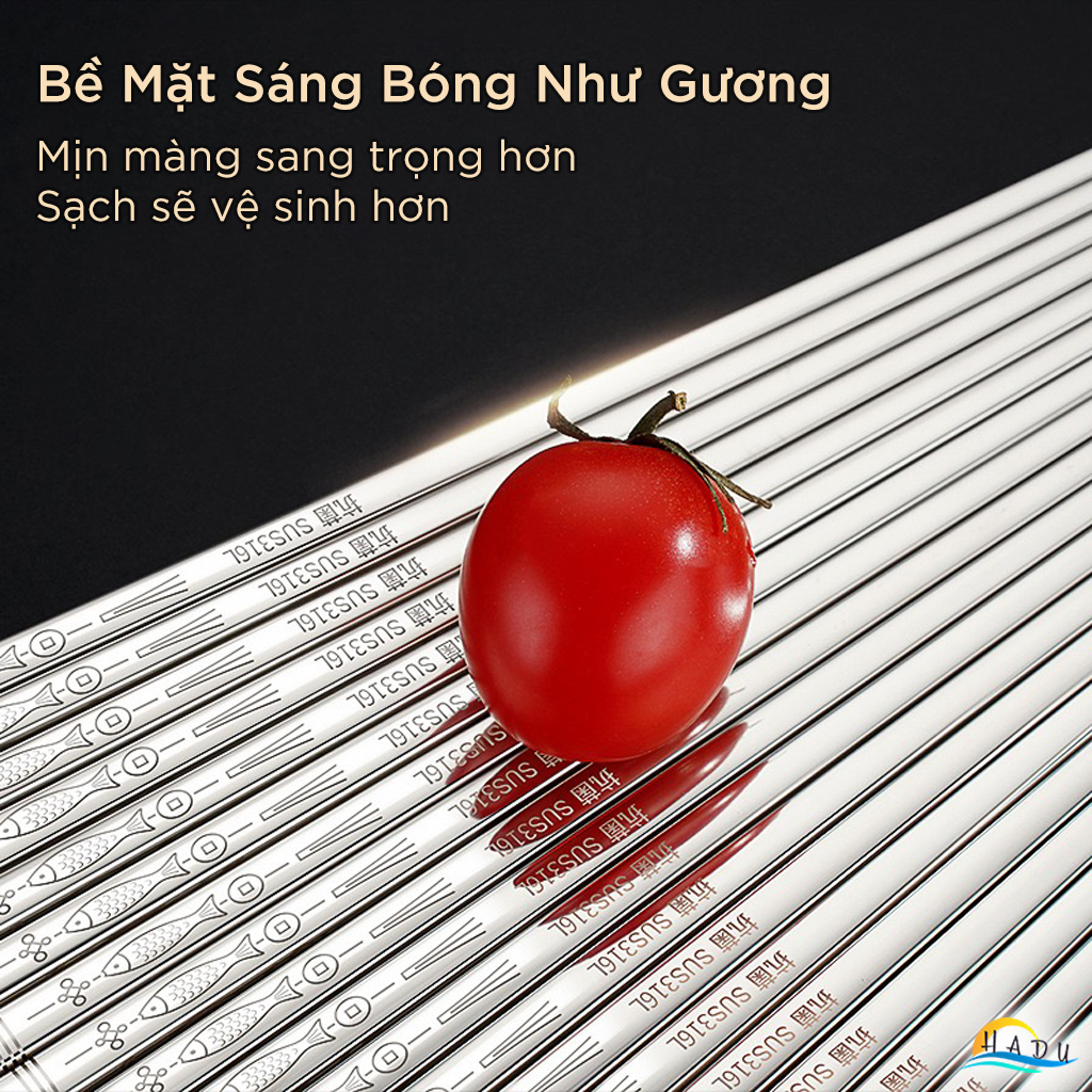 Bộ 10 Đôi Đũa Inox 316L SSGP, Kháng Khuẩn, Cách Nhiệt, Chống Trượt, Dài 23cm, Đạt Chất Lượng LFGB Đức