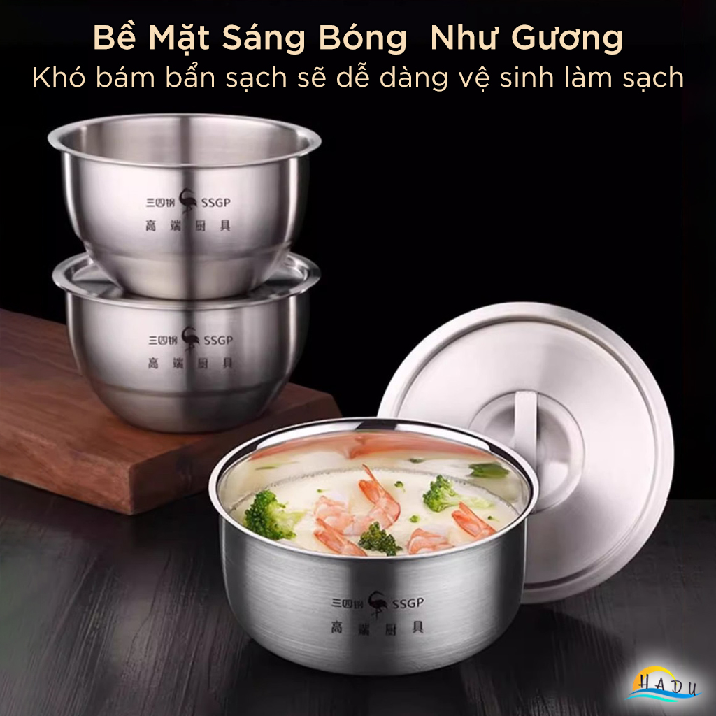 Bát Inox 304 Kiểu Hàn Quốc Có Nắp, 12cm (500ml), Dùng Hấp Trứng, Đạt Chất Lượng LFGB Đức SSGP