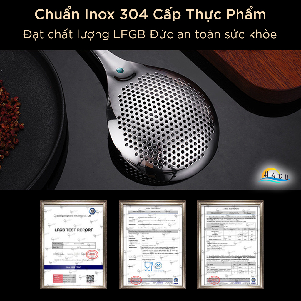 Muôi Múc Canh Inox 304 SSGP, Lòng Sâu, Tay Cầm Rộng Chống Trượt, Đạt Chất Lượng LFGB Đức