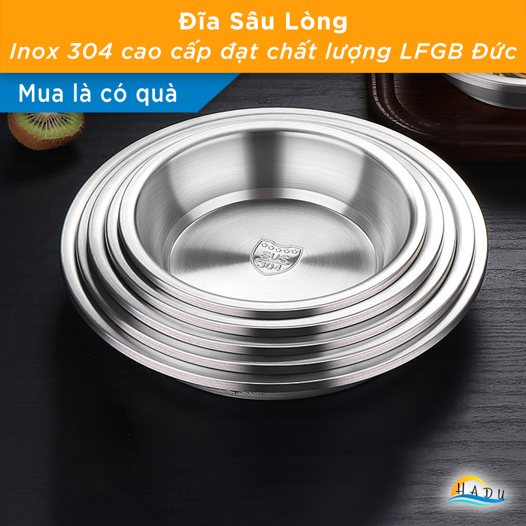 Đĩa Inox 304 Sâu Lòng SSGP, Chống Trầy, Xếp Chồng Gọn, Nhiều Size, Đạt Chất Lượng LFGB Đức