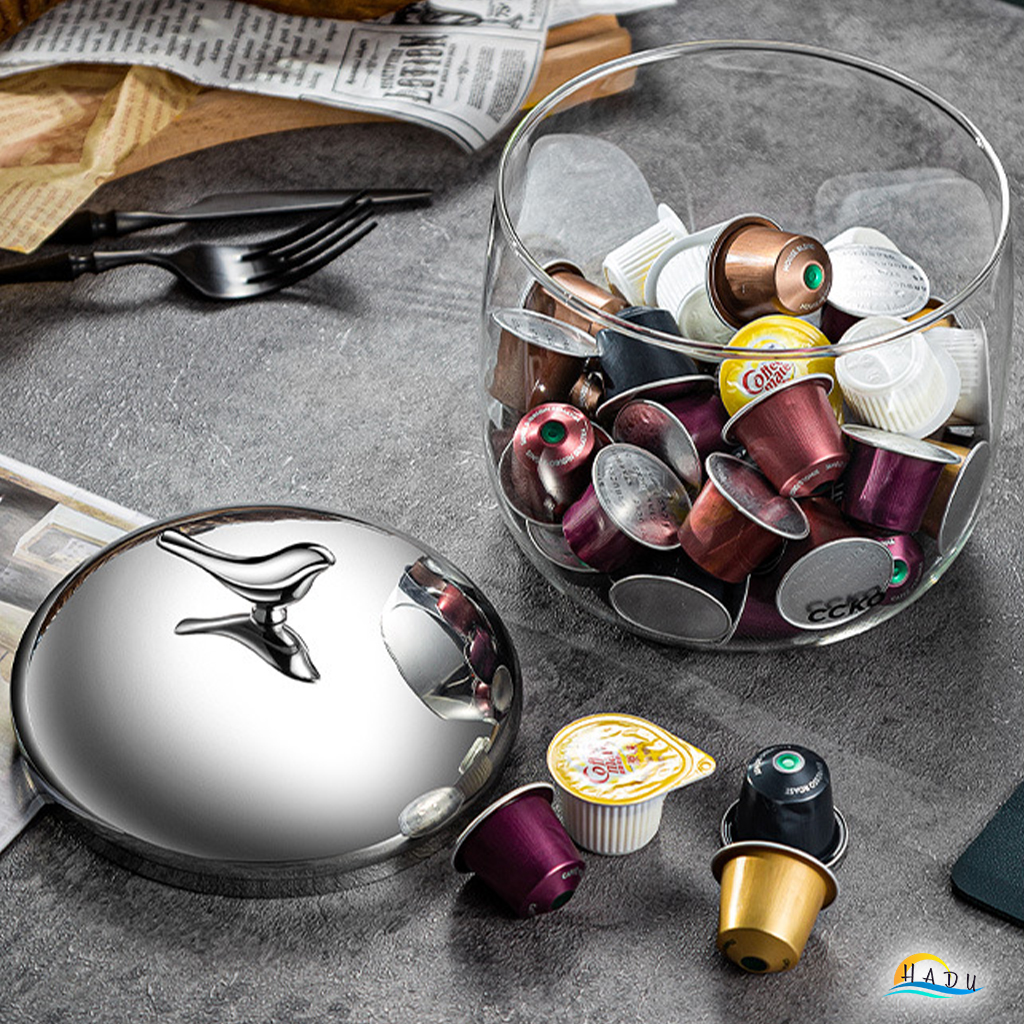 Hũ Đựng Bánh Kẹo Thủy Tinh Borosilicate CCKO 2.2L, Nắp Inox 304 Hình Con Chim