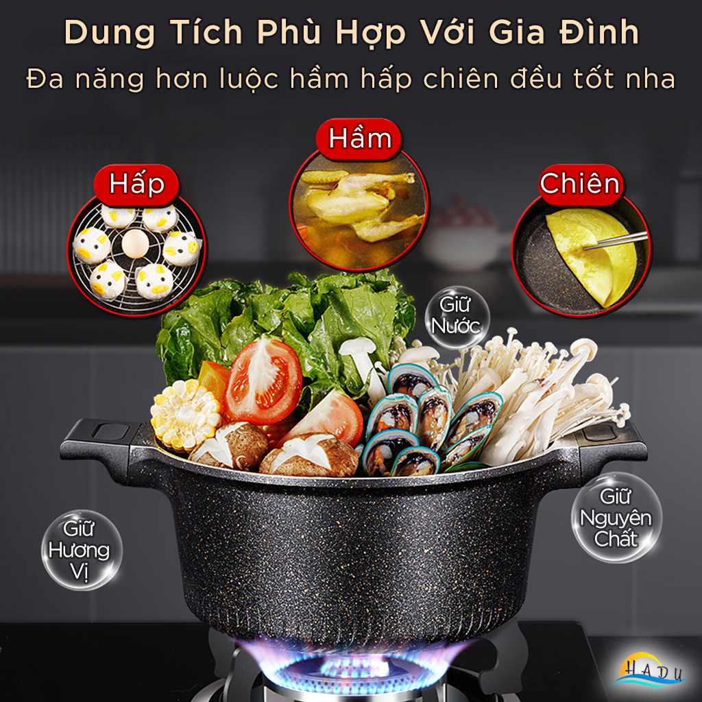 Nồi Chống Dính Bếp Từ Vân Đá Có Nắp 20cm 24cm Cao Cấp Đạt Chất Lượng LFGB Đức SSGP
