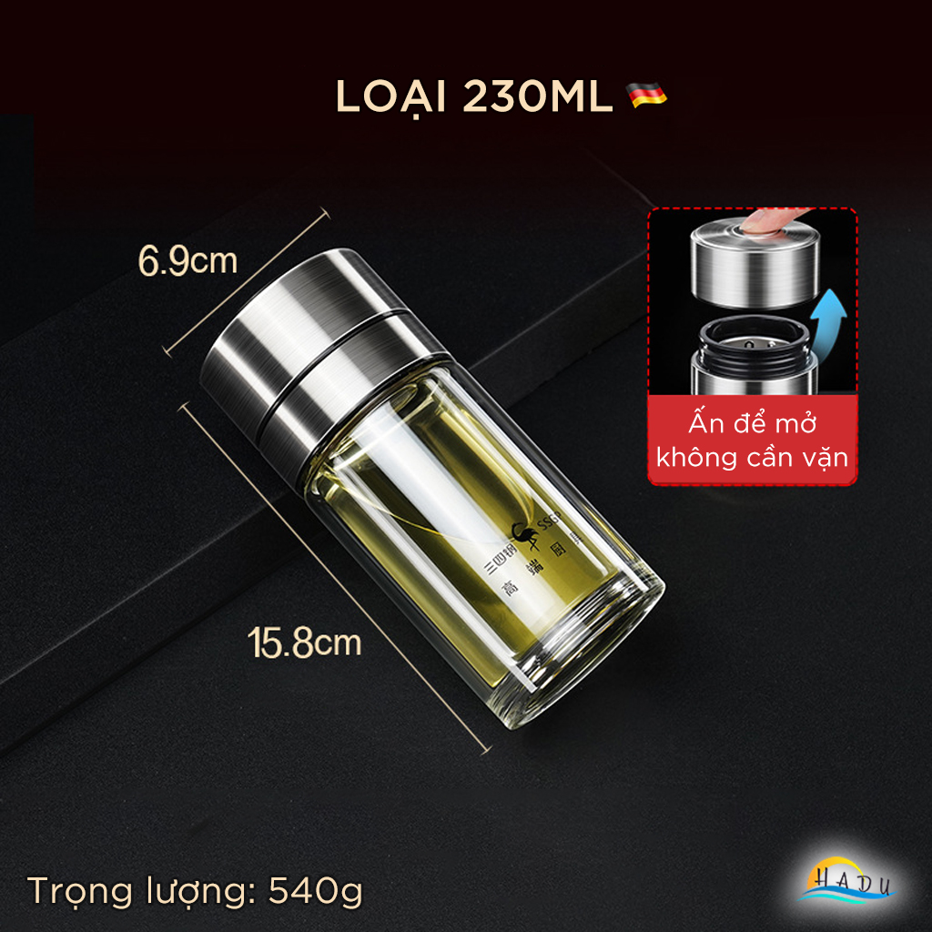 Bình Pha Trà Thủy Tinh 2 Lớp SSGP 330ml, Có Lõi Lọc Inox, Giữ Nhiệt Chống Bỏng, Đạt Chất Lượng LFGB Đức