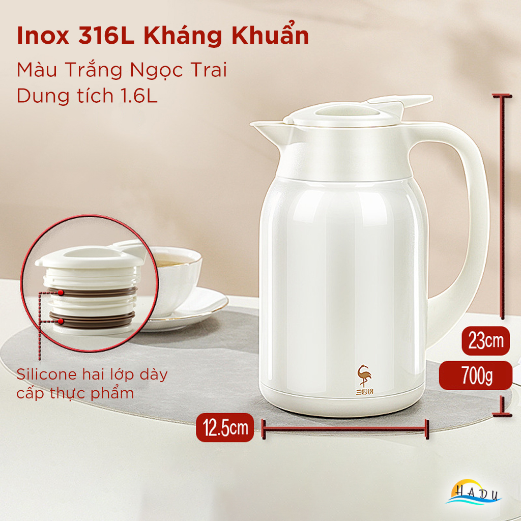 Bình Giữ Nhiệt Inox 316 Cao Cấp – 2,5 Lít, Khóa Nhiệt 3 Tầng, Vòi Rót Chữ V, Chống Trượt, An Toàn Cho Sức Khỏe SSGP
