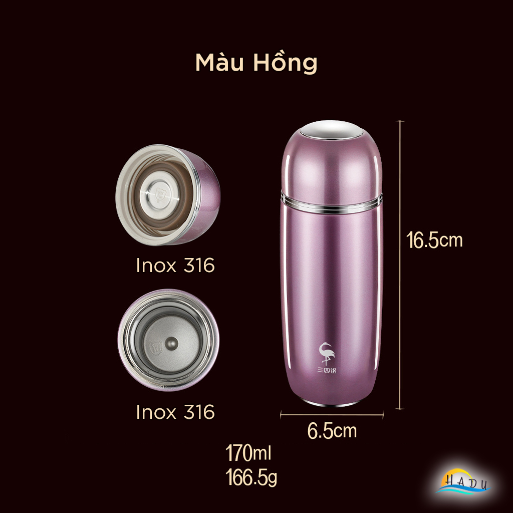 Bình Giữ Nhiệt Mini Inox 316 Cao Cấp 170ml – Thiết Kế Nhỏ Gọn, Giữ Nhiệt Lâu, Chống Rò Rỉ, Tiện Lợi Mang Đi SSGP