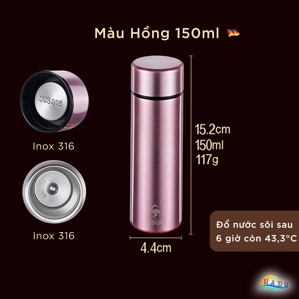 Bình Giữ Nhiệt Mini SSGP 150ml, Lõi Inox 316L, Kháng Khuẩn, Nhiều Màu