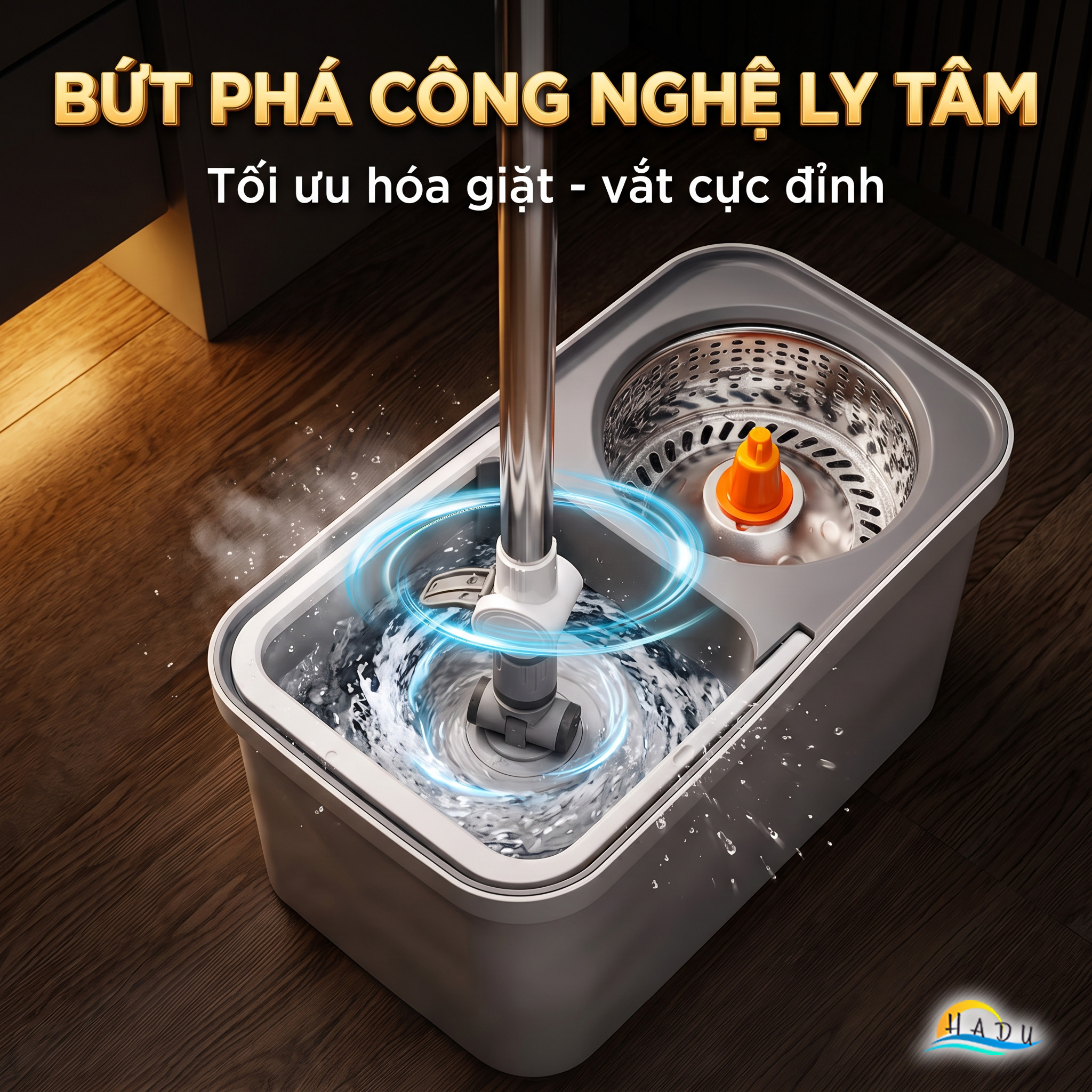 Bộ Lau Nhà Xoay 360° CCKO, Tự Giặt và Vắt Thông Minh, Kèm 2 Bông Lau Microfiber