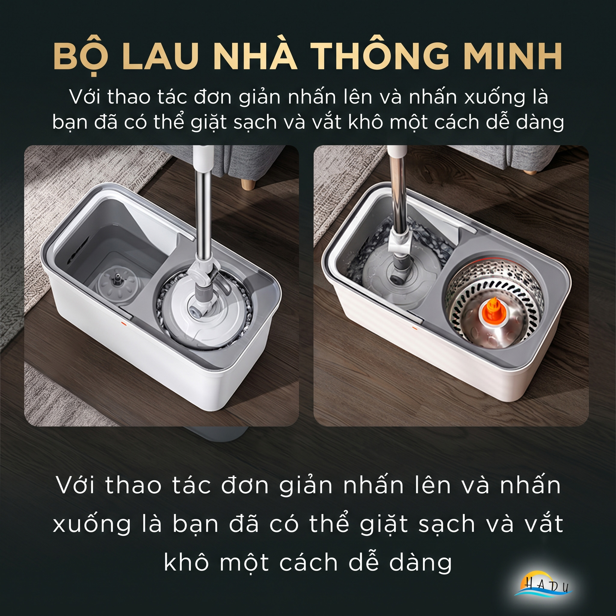 Bộ Lau Nhà Xoay 360° CCKO, Tự Giặt và Vắt Thông Minh, Kèm 2 Bông Lau Microfiber