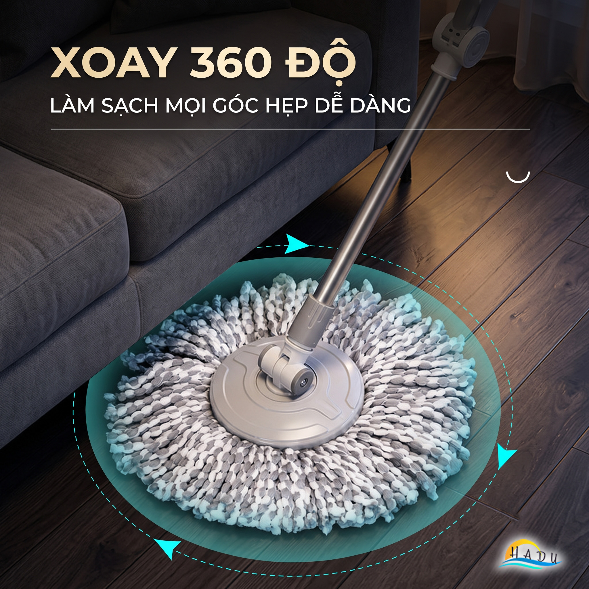 Bộ Lau Nhà Xoay 360° CCKO, Tự Giặt và Vắt Thông Minh, Kèm 2 Bông Lau Microfiber