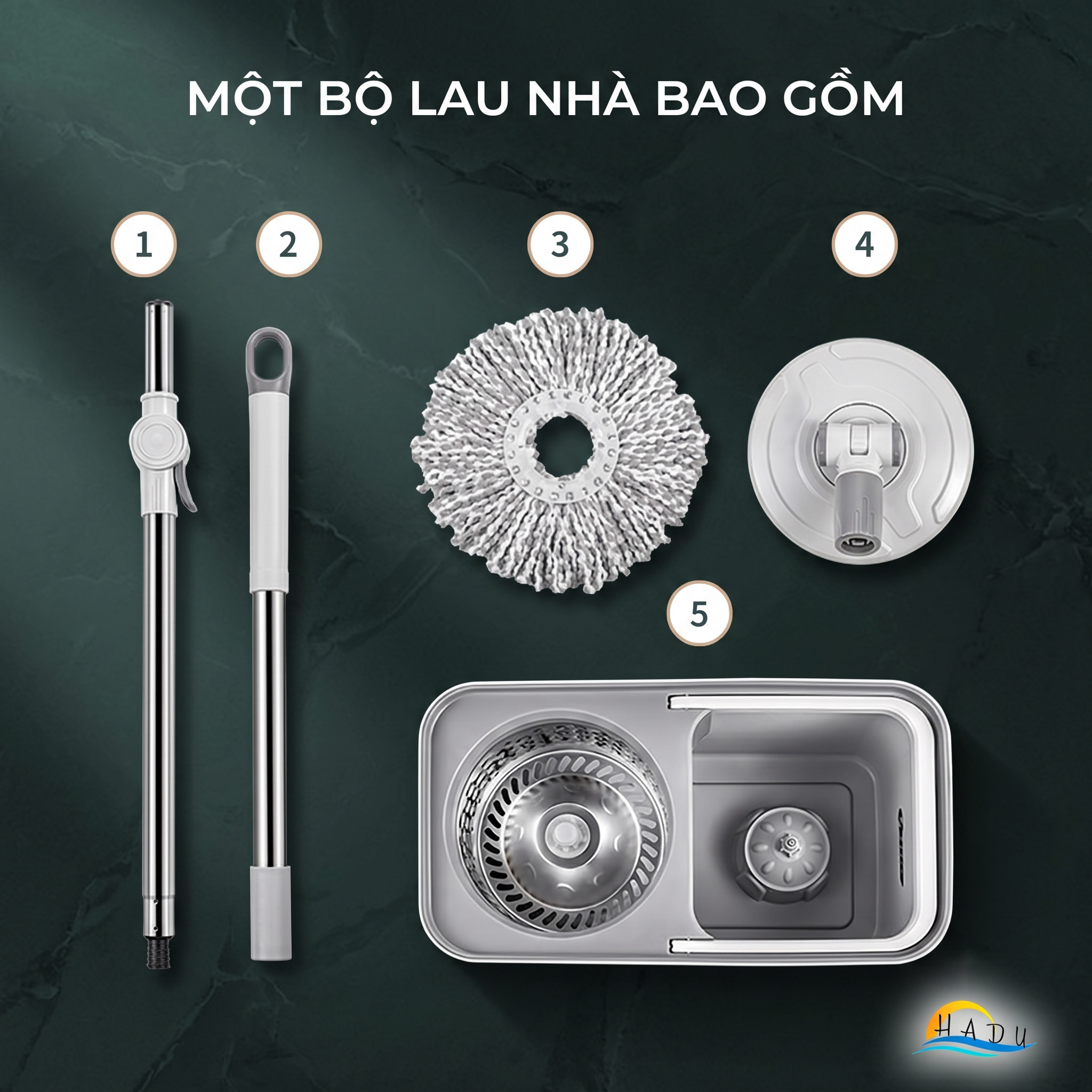 Bộ Lau Nhà Xoay 360° CCKO, Tự Giặt và Vắt Thông Minh, Kèm 2 Bông Lau Microfiber
