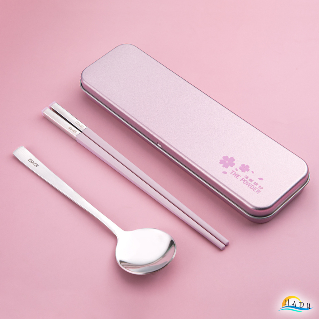 Bộ Thìa Đũa Cá Nhân Văn Phòng Inox Có Hộp Không Gỉ Cao Cấp Đạt Chất Lượng Đức HADU