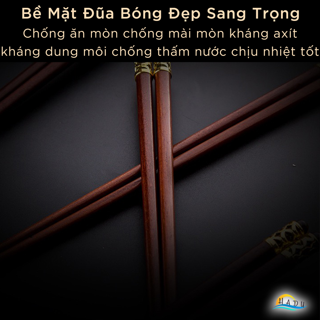 Bộ 10 Đôi Đũa Gỗ Đàn Hương Đỏ HADU, Chống Mốc, Chống Trơn, Dài 25cm
