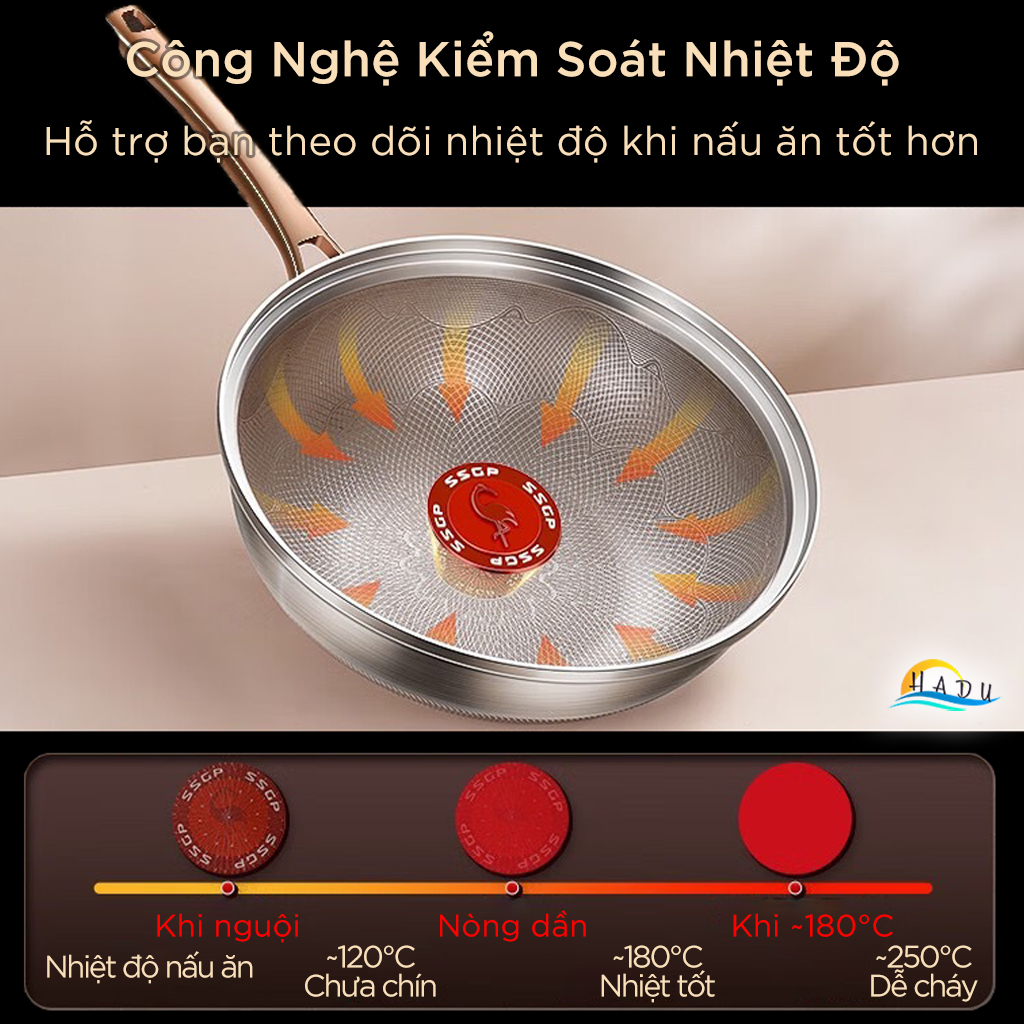 Chảo Tổ Ong Inox 316L Chống Xước SSGP 32cm, Phủ Titanium, Đáy 3 Lớp, Đạt Chất Lượng LFGB Đức