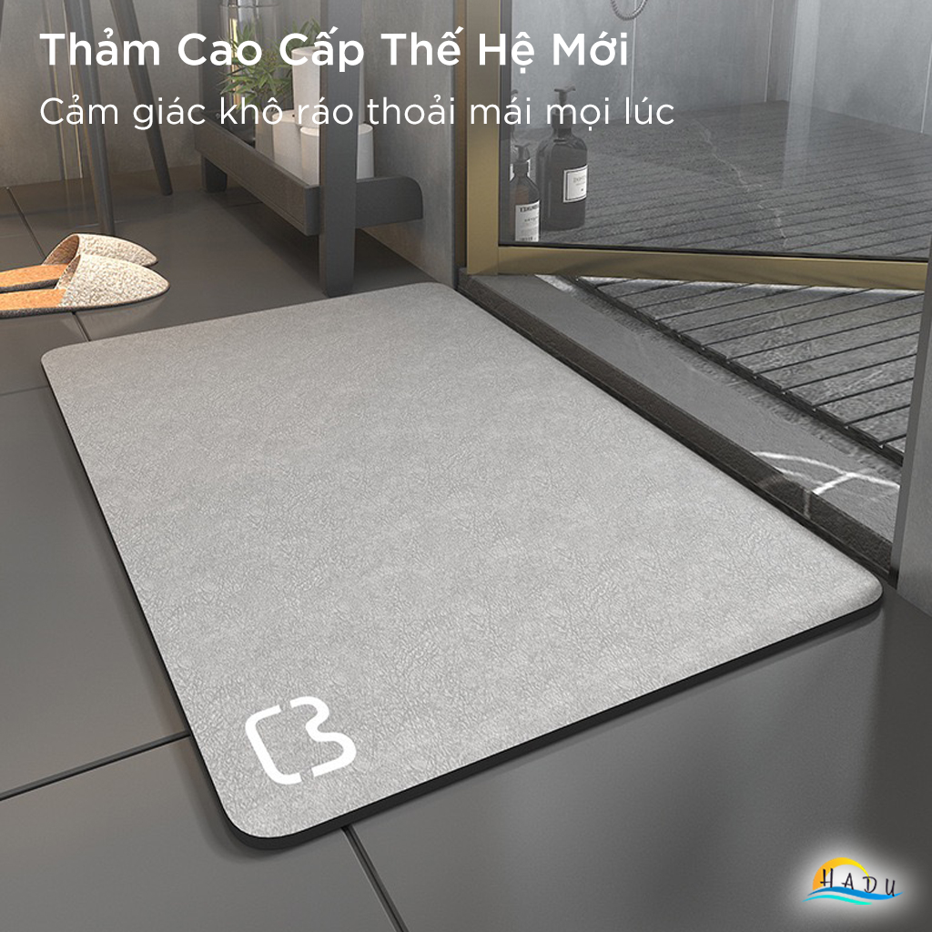 Thảm Nhà Tắm Diatomite HADU Siêu Thấm Hút, Chống Trượt, Khô Nhanh, 40x60cm, Màu Xám