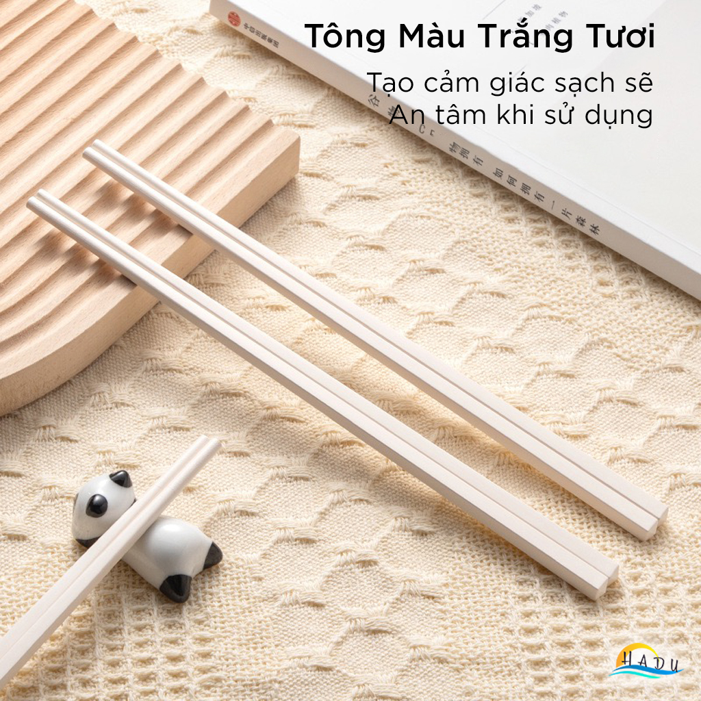 Đũa Ăn Cơm Kháng Khuẩn HADU Màu Trắng Be, Đũa Sợi Thủy Tinh Chống Mốc, Đầu Nhám Chống Trượt, Chịu Nhiệt 120°C