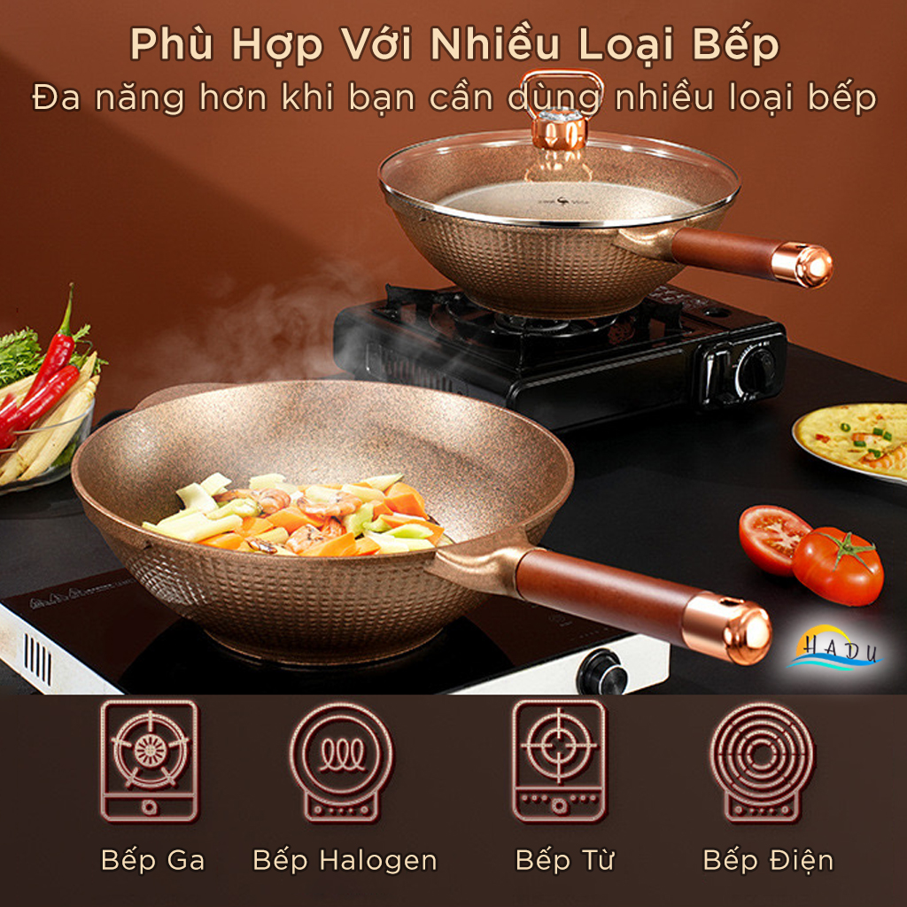 Chảo Chống Dính Sâu Lòng 32cm Bếp Từ Có Nắp Kim Cương Cao Cấp Đạt Chất Lượng LFGB Đức SSGP