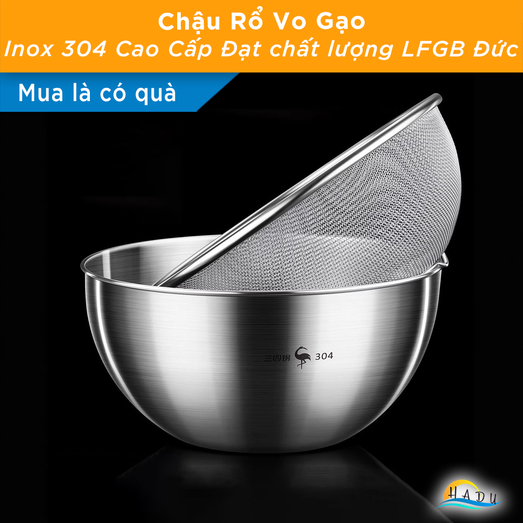 Rổ Inox Lưới Vo Gạo Inox 304 Cao Cấp SSGP, Chậu Inox Rửa Rau Kháng Khuẩn Đạt Chất Lượng LFGB Đức