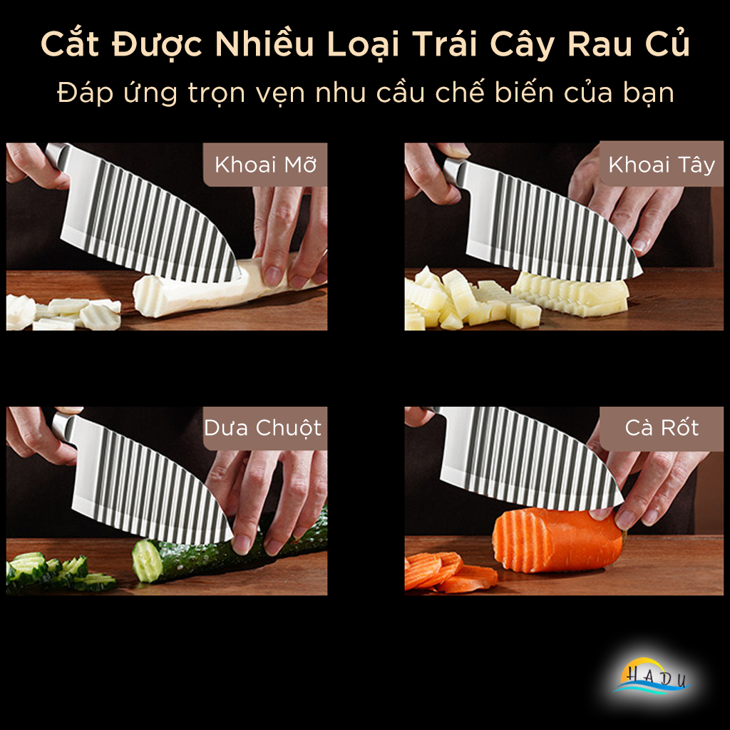 Dao Lượn Sóng Inox 304 Cao Cấp – Lưỡi Sắc Bén, Tay Cầm Gỗ, Cắt Rau Củ Trái Cây Đẹp Mắt, Đạt Chuẩn LFGB Đức SSGP