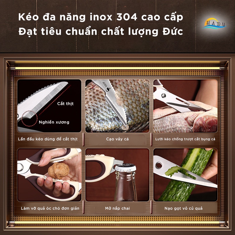 Kéo Nhà Bếp Đa Năng SSGP, Inox 304, Cắt Gà, Cắt Xương, Mở Nắp Chai, Dài 23cm, Đạt Chất Lượng LFGB Đức