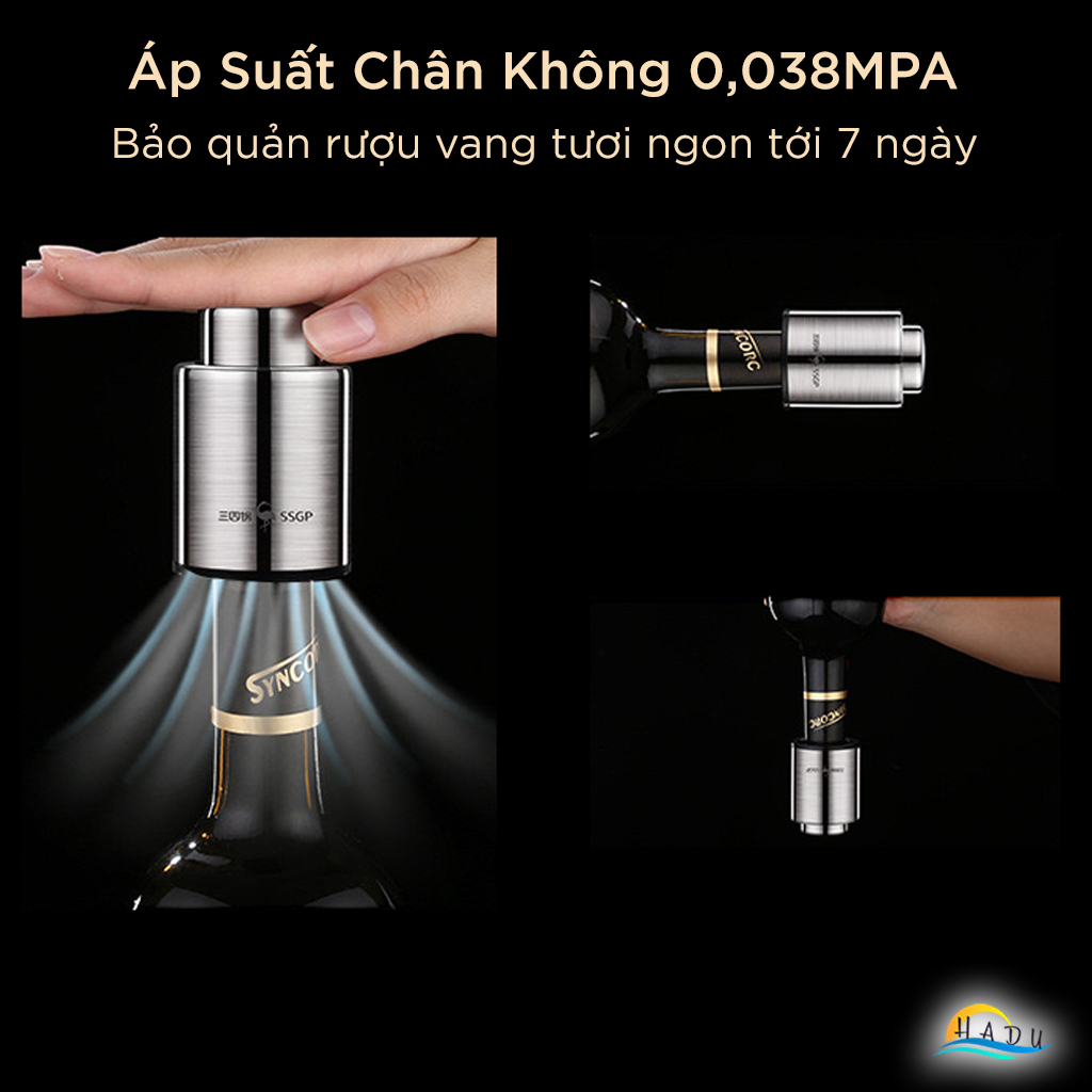 Nút Hút Chân Không Rượu Vang SSGP, Inox 304, Có Vạch Ngày, Cho Vang & Sâm Panh, Đạt Chất Lượng LFGB Đức