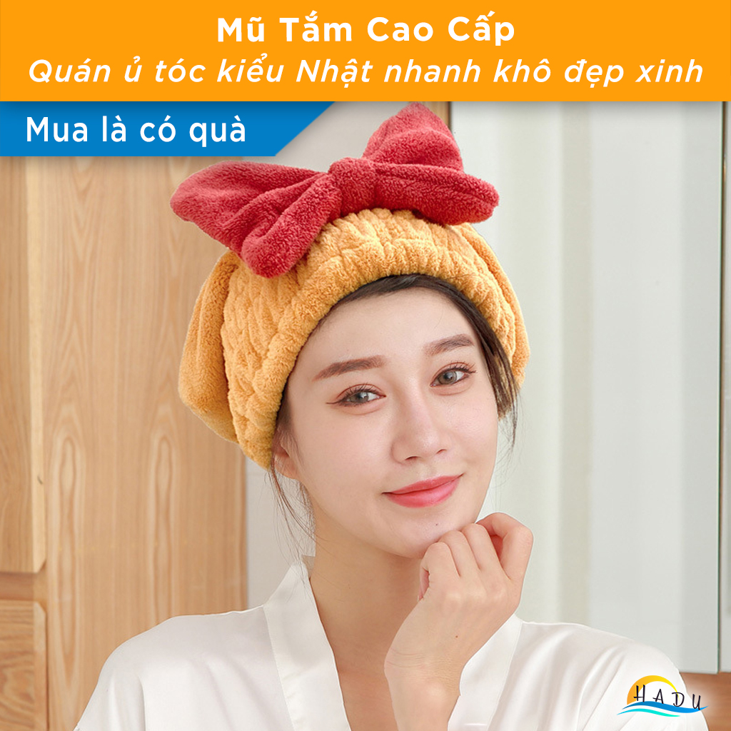Mũ Trùm Đầu Thấm Nước Cao Cấp – Polyester Cotton San Hô Lông Cừu, Chăm Sóc Tóc, Thấm Nước 280g/m2, Bảo Vệ Tóc Hiệu Quả HADU