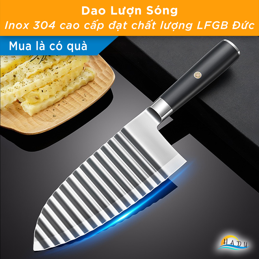 Dao Lượn Sóng Inox 304 Cao Cấp – Lưỡi Sắc Bén, Tay Cầm Gỗ, Cắt Rau Củ Trái Cây Đẹp Mắt, Đạt Chuẩn LFGB Đức SSGP