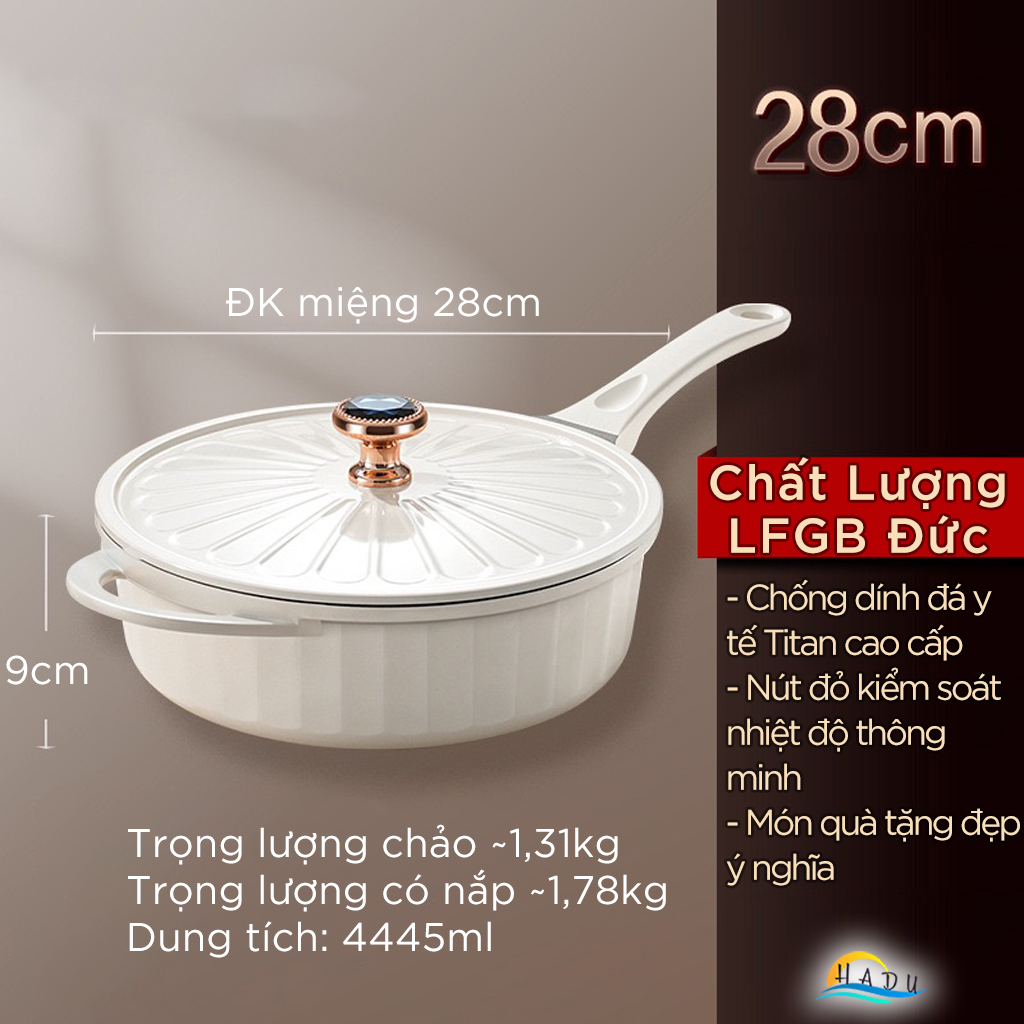 Chảo Chống Dính Bếp Từ SSGP, Phủ Đá Titan, 28cm, Lòng Sâu, Màu Trắng, Đạt Chất Lượng LFGB Đức