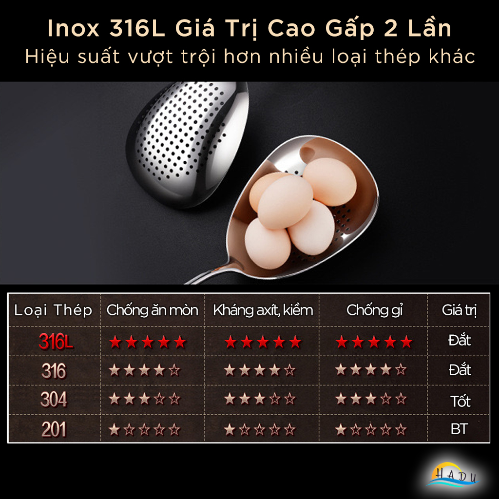 Xẻng Xào Nấu Inox 316L SSGP, Cán Gỗ Chống Nóng, Kháng Khuẩn, Dài 38cm, Đạt Chất Lượng LFGB Đức
