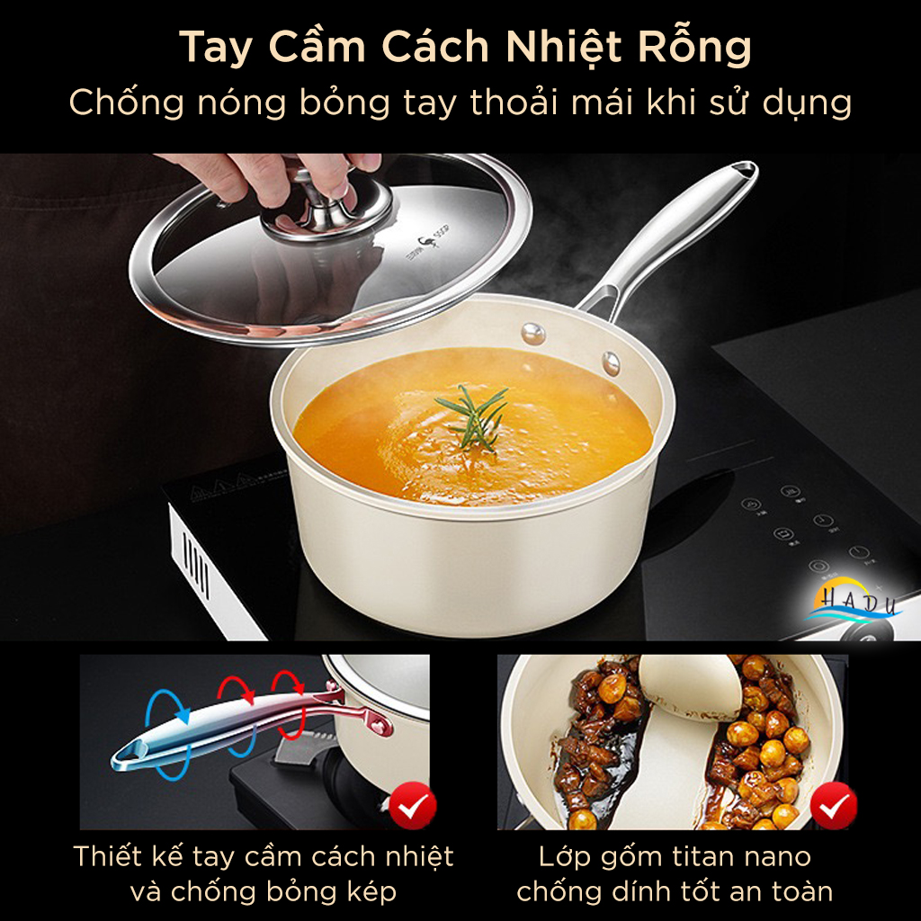 Nồi Chống Dính Bếp Từ SSGP 18cm 20cm, Gốm Titan, Phủ Ceramic Greblon, Đạt Chất Lượng LFGB Đức