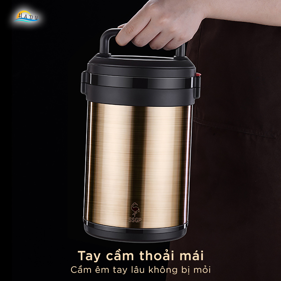 Hộp Đựng Cơm Giữ Nhiệt Inox 304 Cao Cấp, Công Nghệ Chân Không 6 Lớp, Kèm Túi Giữ Nhiệt, Đáy Silicone Chống Trơn, Màu Vàng Đồng SSGP