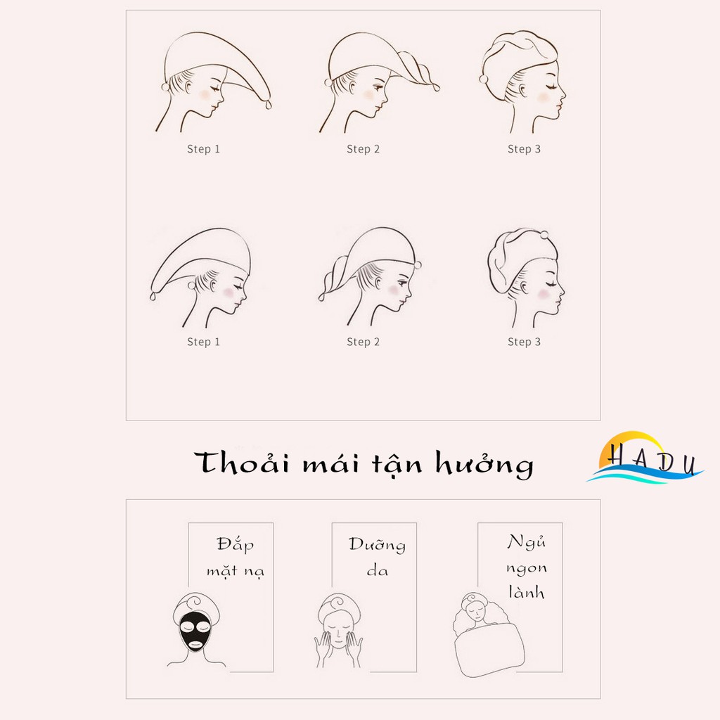 Mũ Trùm Đầu Khi Tắm Ủ Tóc Bền Cao Cấp Nơ Kiểu Nhật Mềm Mịn HADU