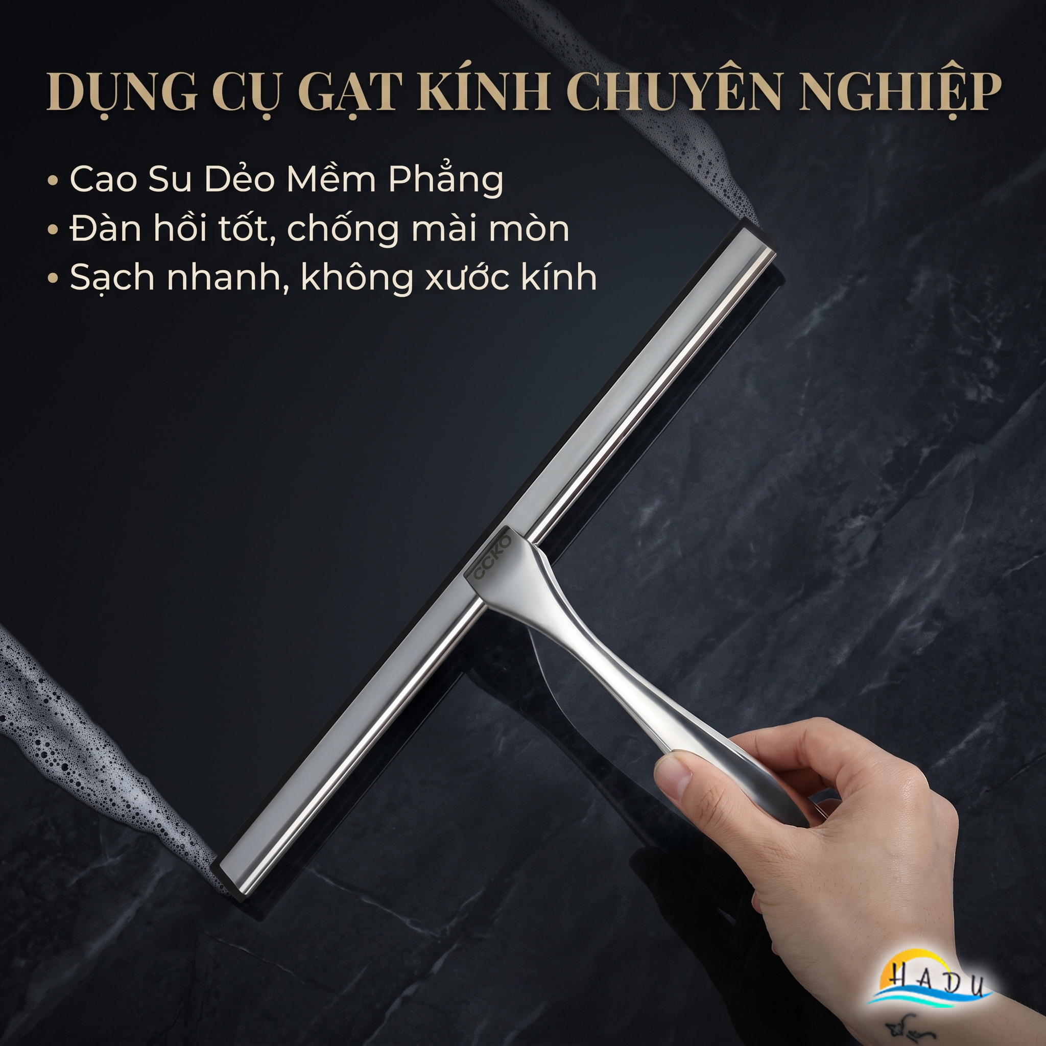 Cây Gạt Kính Cầm Tay CCKO, Thân Inox, Lưỡi Cao Su Mềm, Gạt Nước Sạch Không Vệt