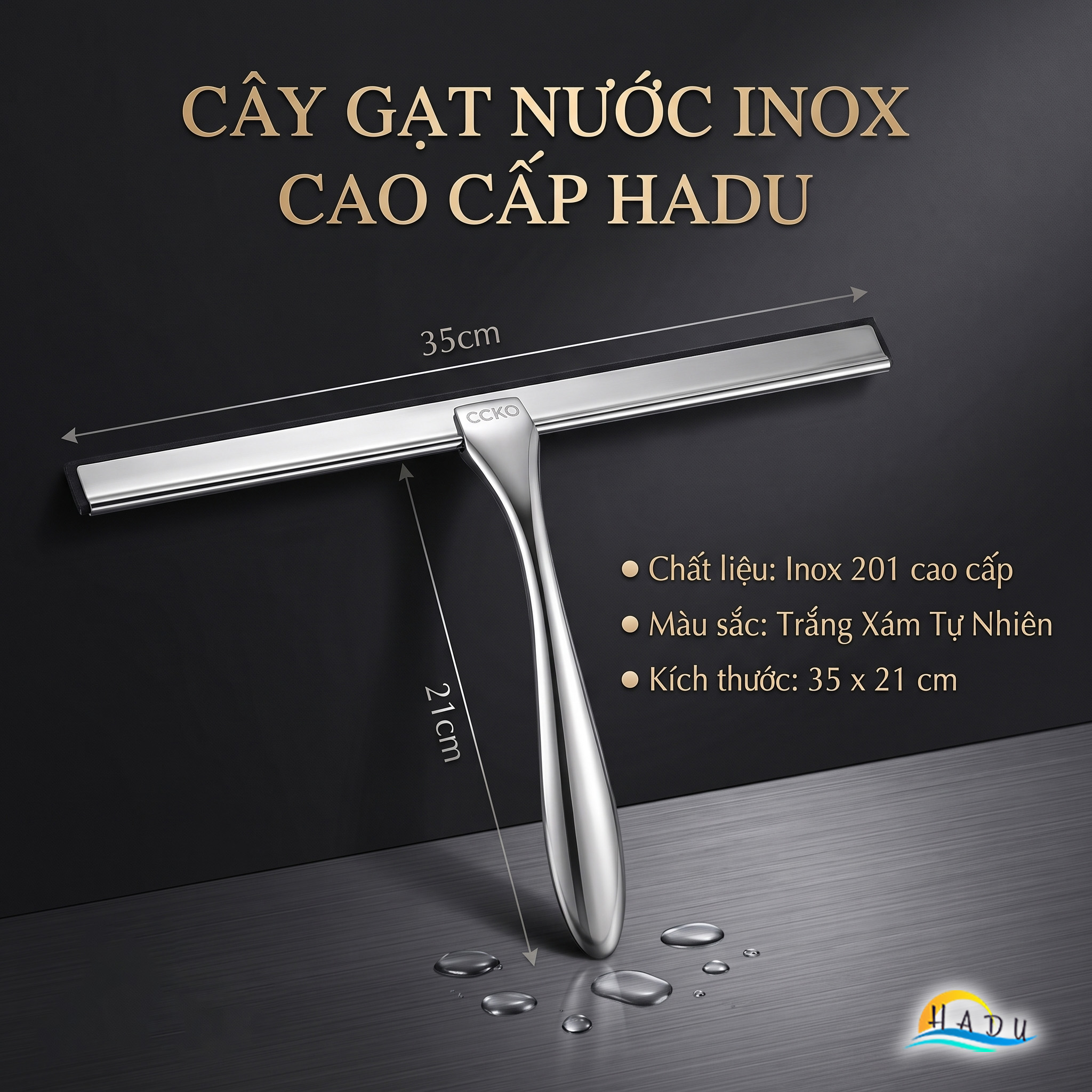 Cây Gạt Kính Cầm Tay CCKO, Thân Inox, Lưỡi Cao Su Mềm, Gạt Nước Sạch Không Vệt