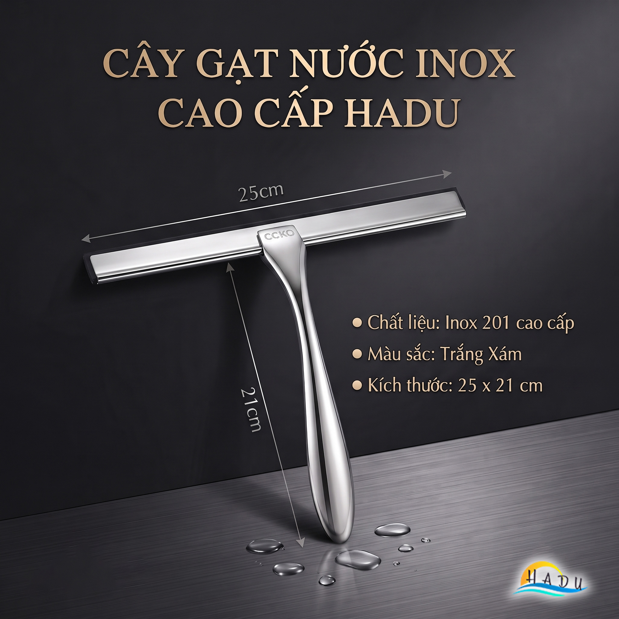 Cây Gạt Kính Cầm Tay CCKO, Thân Inox, Lưỡi Cao Su Mềm, Gạt Nước Sạch Không Vệt